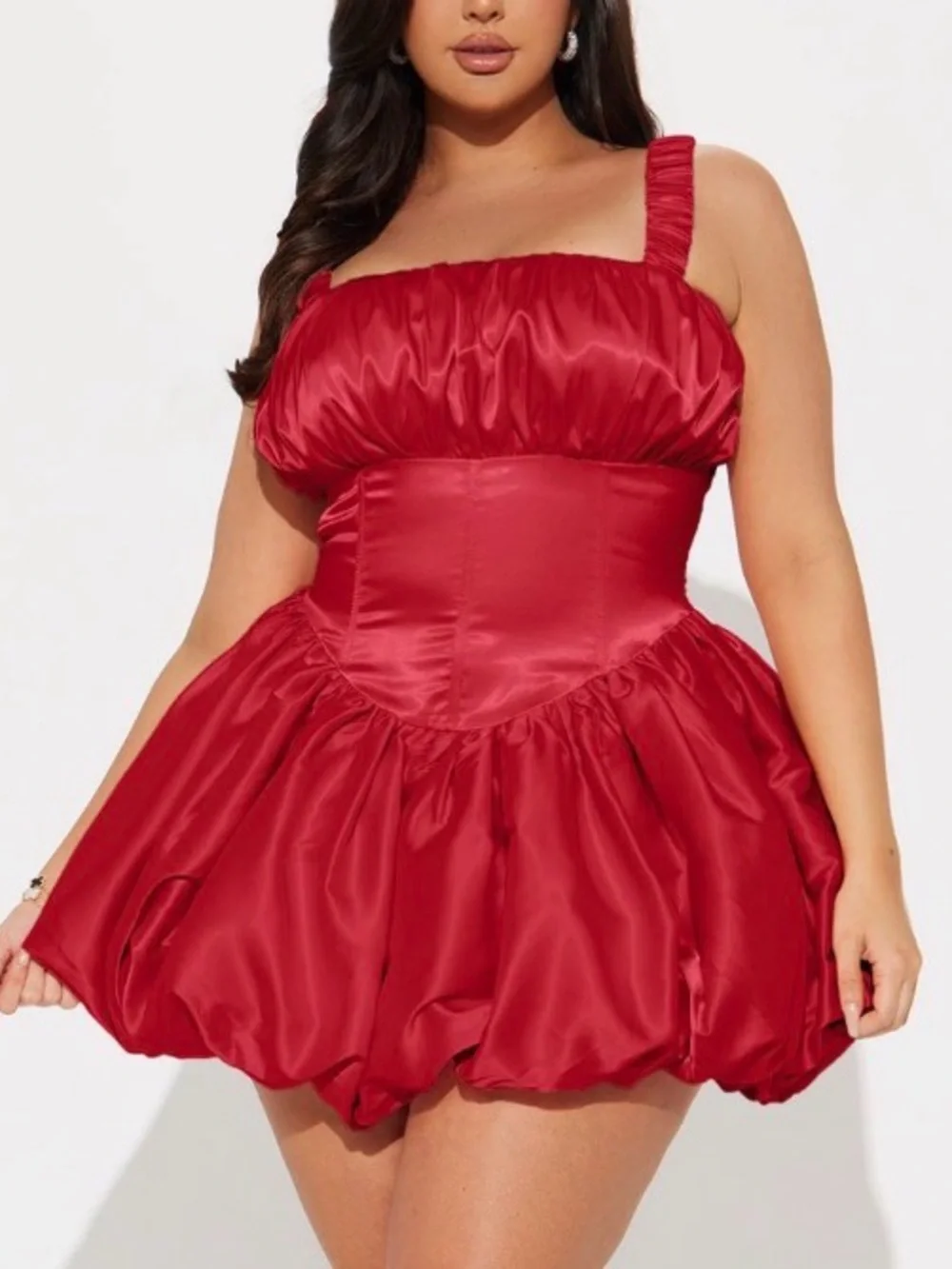 Red Satin bubble hem mini dress - women dresses